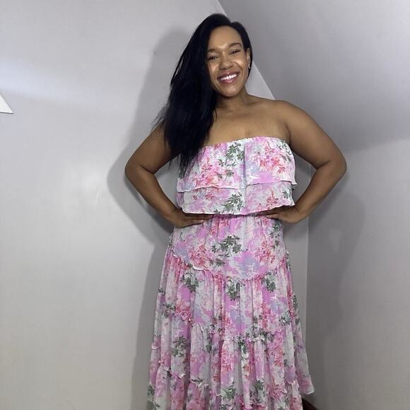 Express Floral Maxi Dress Large Tiered Fairy Coquette Cottagecore Ruffles Flowy - Picture 3 of 9